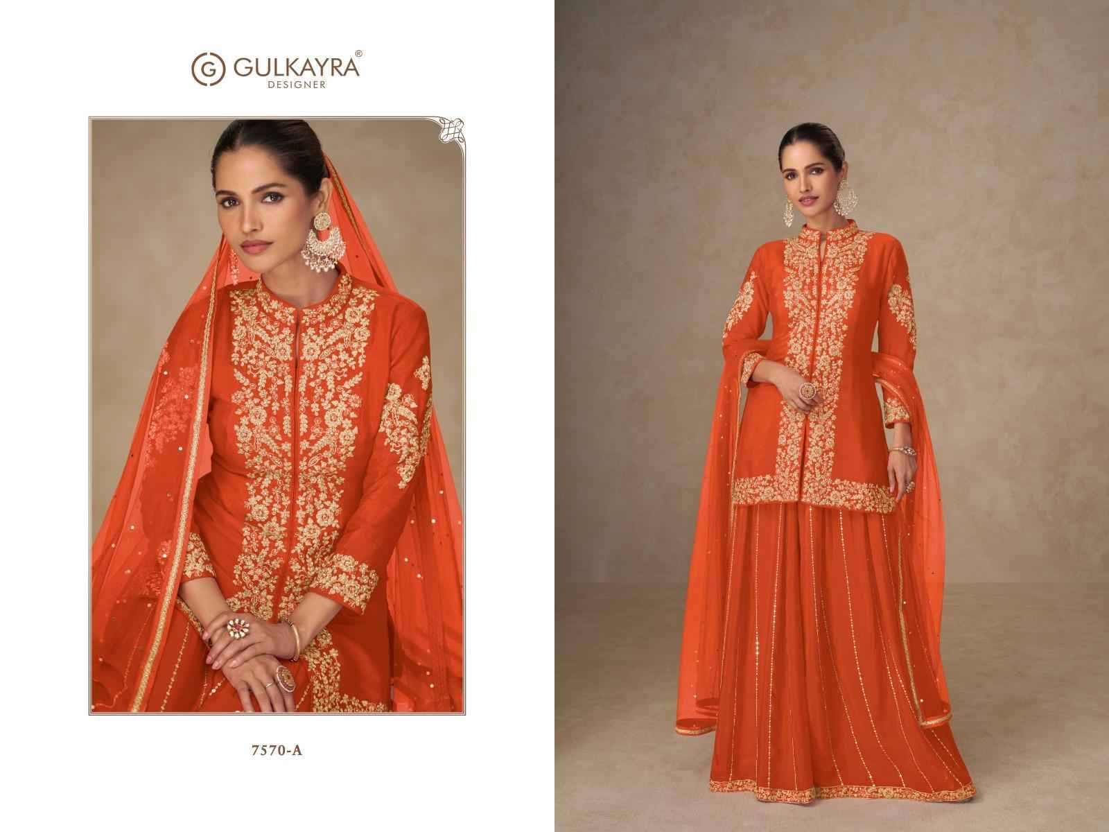 Shahnaz By Gulkayra 7570 A to 7570 D Series Designer Festive Suits Collection Beautiful Stylish Fancy Colorful Party Wear & Occasional Wear Real Chinon Dresses At Wholesale Price